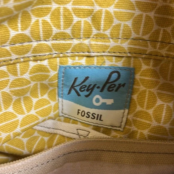 Fossil Womens Key-Per Boho Fabric Strap Yellow Vinyl Crossbody Purse - Picture 7 of 11